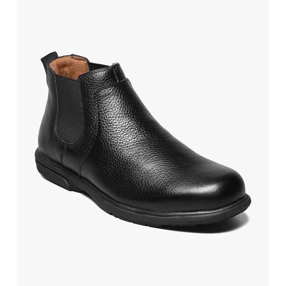 Florsheim Leather Loedin Work Steel Toe Black Plain Toe Gore Boot Mens Size 12 D - Picture 1 of 13